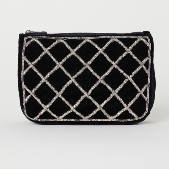 NWT H & M Black Beaded Make Up Bag - Picture 1 of 5